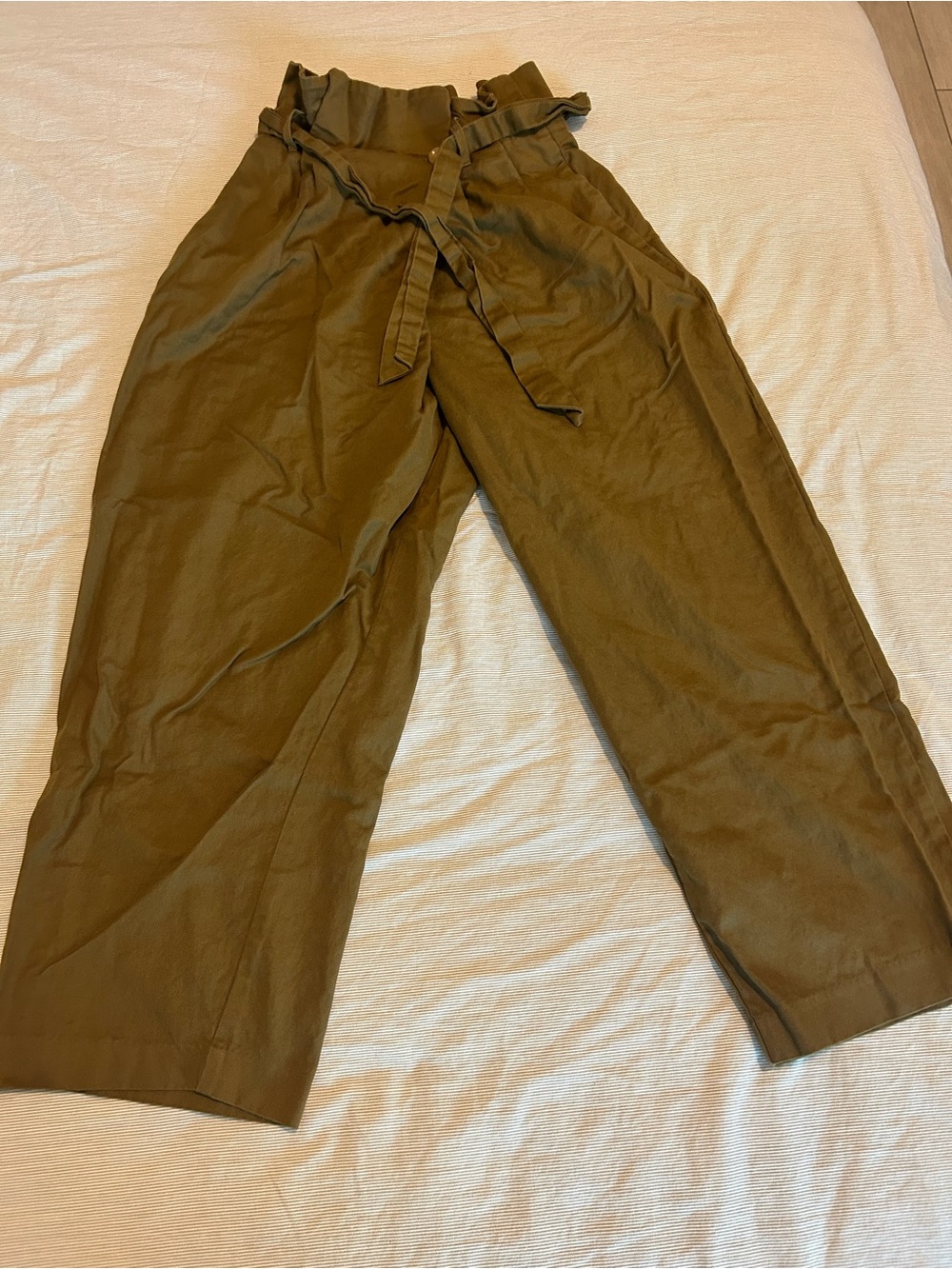 Zara Olive Paperbag Waist Wide-Leg Chinos
